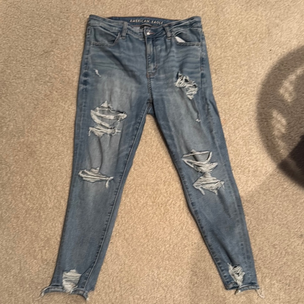 American Eagle Outfitters Blue Skinny Distressed Jeans